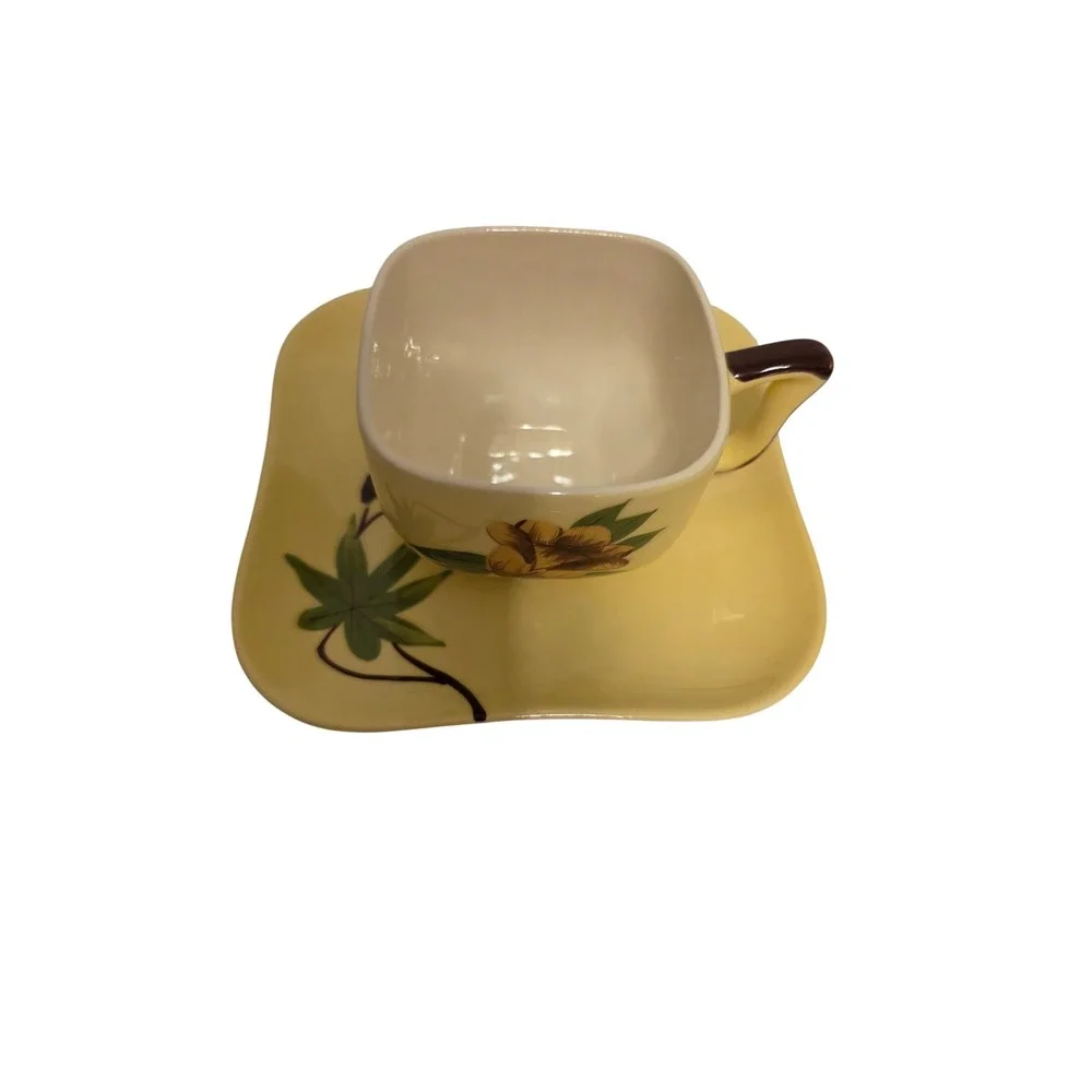 Vintage Weil Ware California Pottery Tea Cup and Saucer Set Floral Yellow 164836